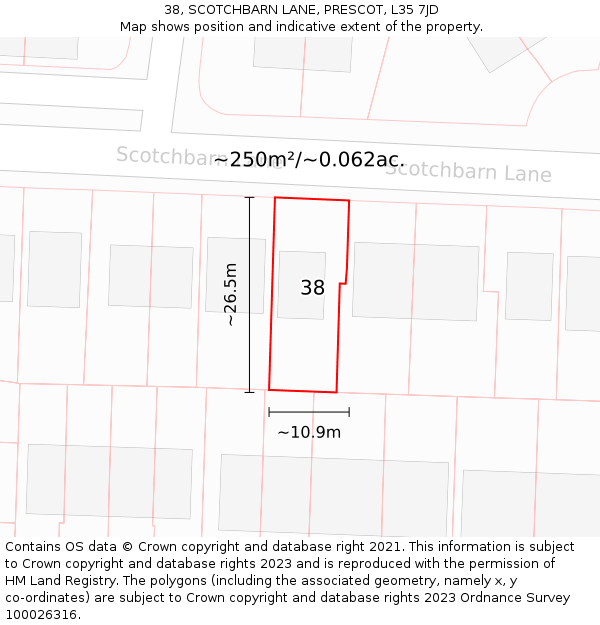 38, SCOTCHBARN LANE, PRESCOT, L35 7JD: Plot and title map