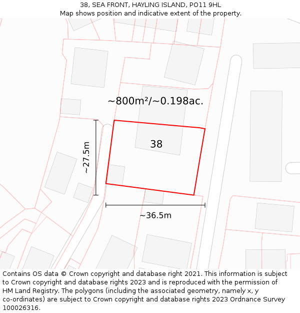 38, SEA FRONT, HAYLING ISLAND, PO11 9HL: Plot and title map