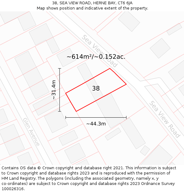38, SEA VIEW ROAD, HERNE BAY, CT6 6JA: Plot and title map
