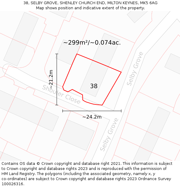 38, SELBY GROVE, SHENLEY CHURCH END, MILTON KEYNES, MK5 6AG: Plot and title map