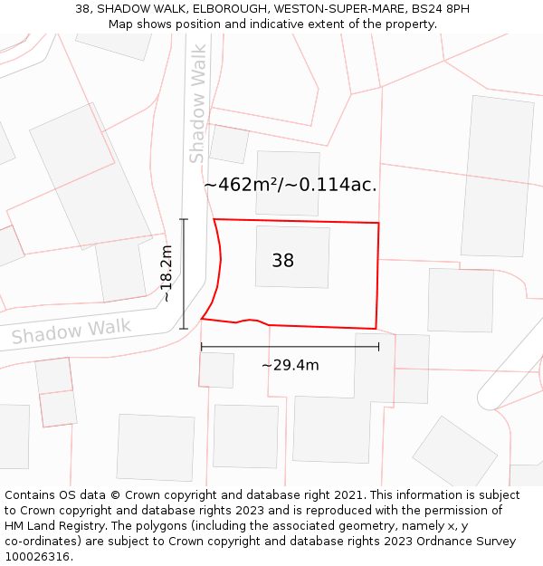 38, SHADOW WALK, ELBOROUGH, WESTON-SUPER-MARE, BS24 8PH: Plot and title map