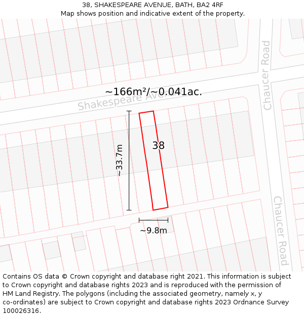 38, SHAKESPEARE AVENUE, BATH, BA2 4RF: Plot and title map