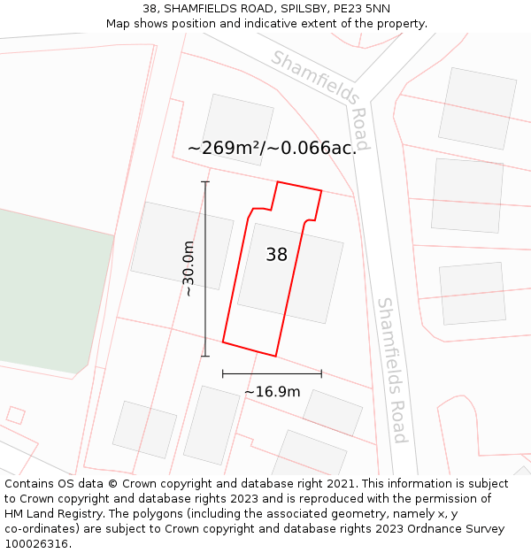 38, SHAMFIELDS ROAD, SPILSBY, PE23 5NN: Plot and title map
