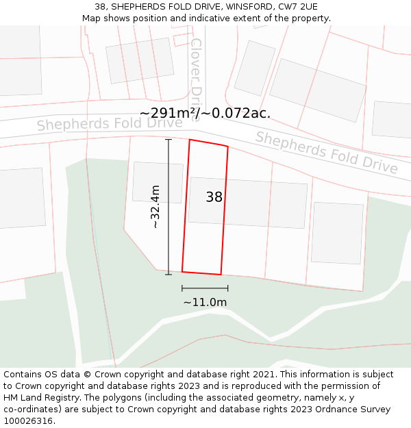38, SHEPHERDS FOLD DRIVE, WINSFORD, CW7 2UE: Plot and title map