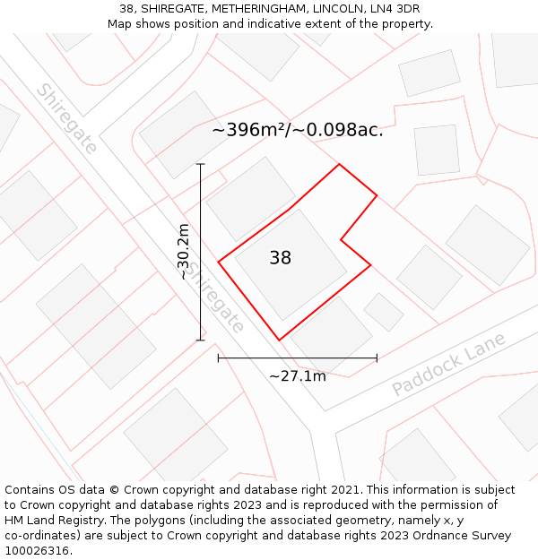 38, SHIREGATE, METHERINGHAM, LINCOLN, LN4 3DR: Plot and title map