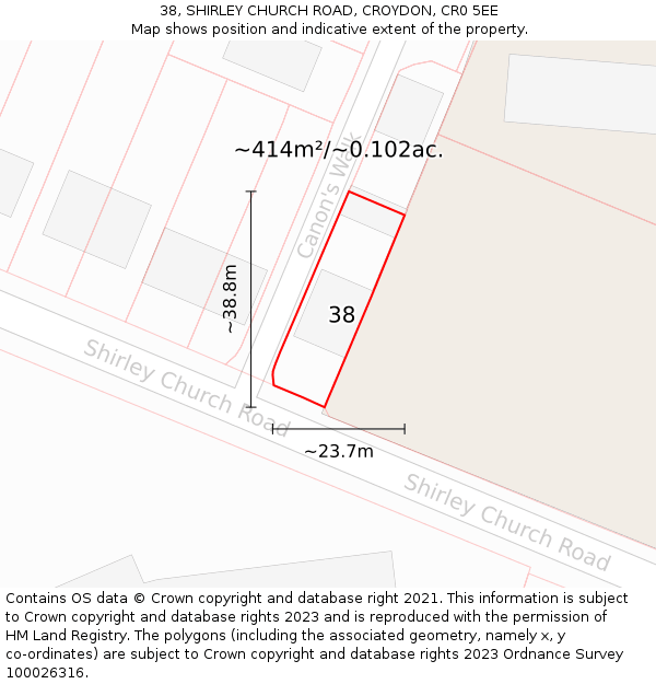 38, SHIRLEY CHURCH ROAD, CROYDON, CR0 5EE: Plot and title map