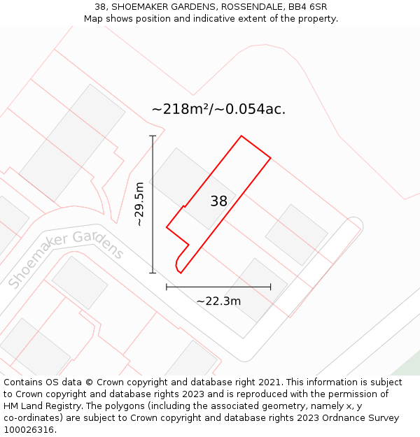 38, SHOEMAKER GARDENS, ROSSENDALE, BB4 6SR: Plot and title map