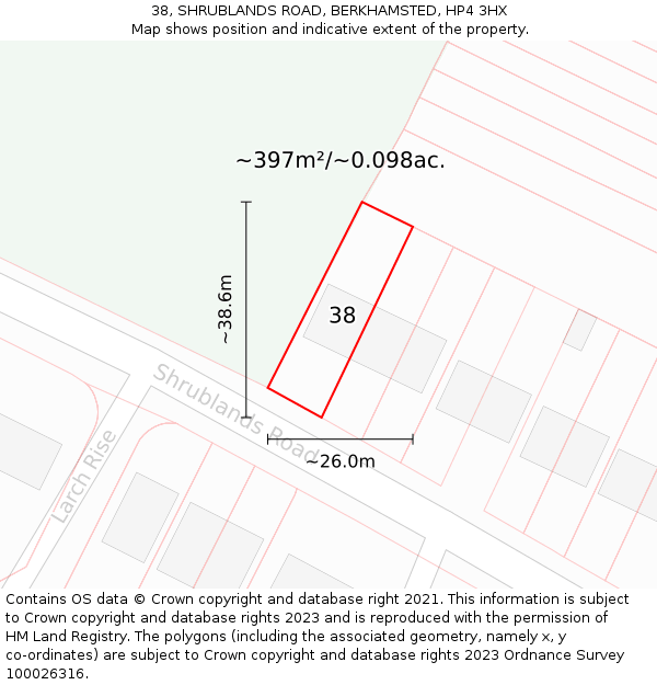 38, SHRUBLANDS ROAD, BERKHAMSTED, HP4 3HX: Plot and title map
