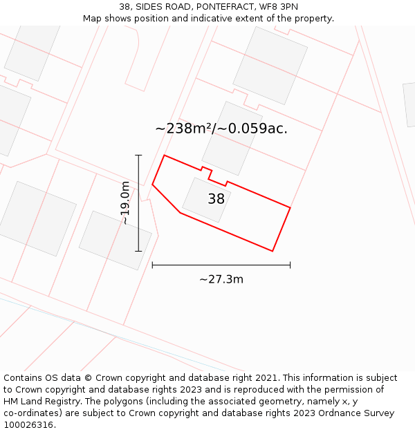 38, SIDES ROAD, PONTEFRACT, WF8 3PN: Plot and title map