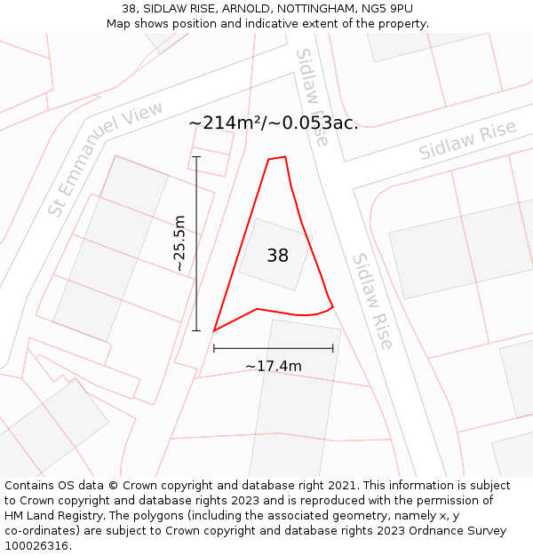 38, SIDLAW RISE, ARNOLD, NOTTINGHAM, NG5 9PU: Plot and title map
