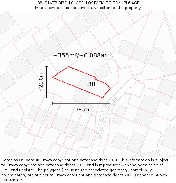 38, SILVER BIRCH CLOSE, LOSTOCK, BOLTON, BL6 4GF: Plot and title map