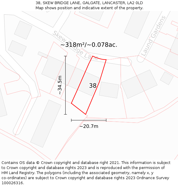 38, SKEW BRIDGE LANE, GALGATE, LANCASTER, LA2 0LD: Plot and title map