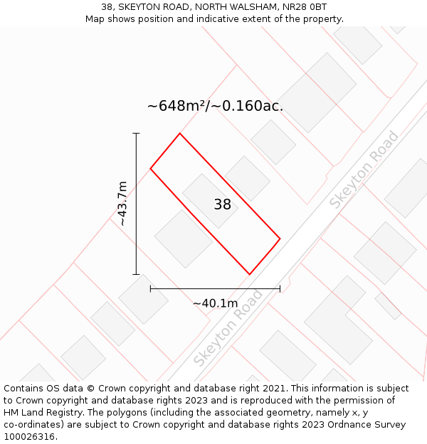 38, SKEYTON ROAD, NORTH WALSHAM, NR28 0BT: Plot and title map