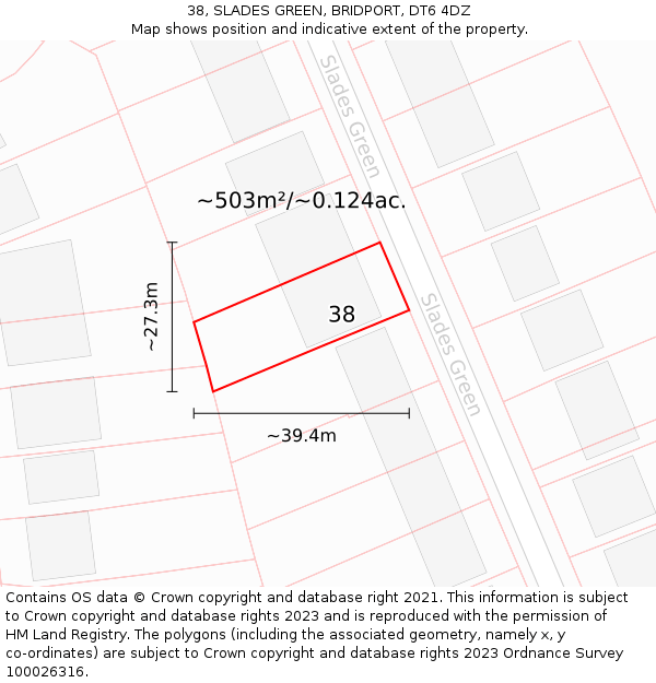 38, SLADES GREEN, BRIDPORT, DT6 4DZ: Plot and title map