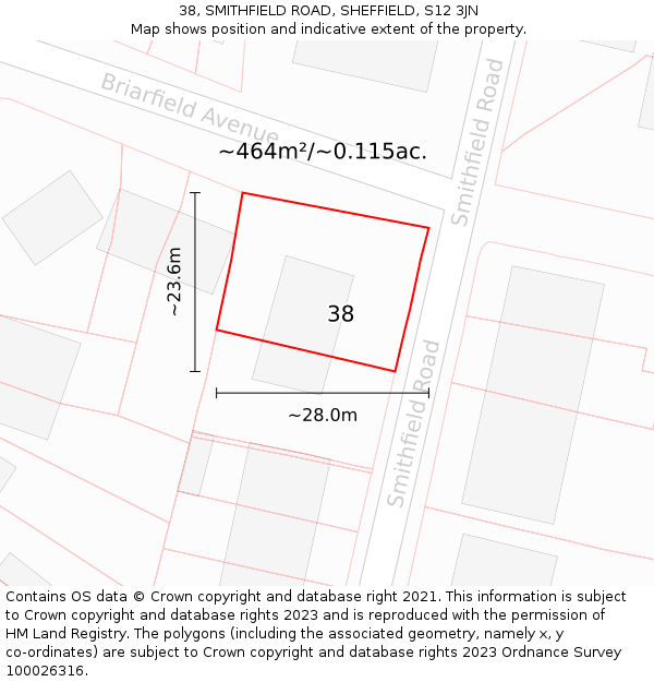 38, SMITHFIELD ROAD, SHEFFIELD, S12 3JN: Plot and title map