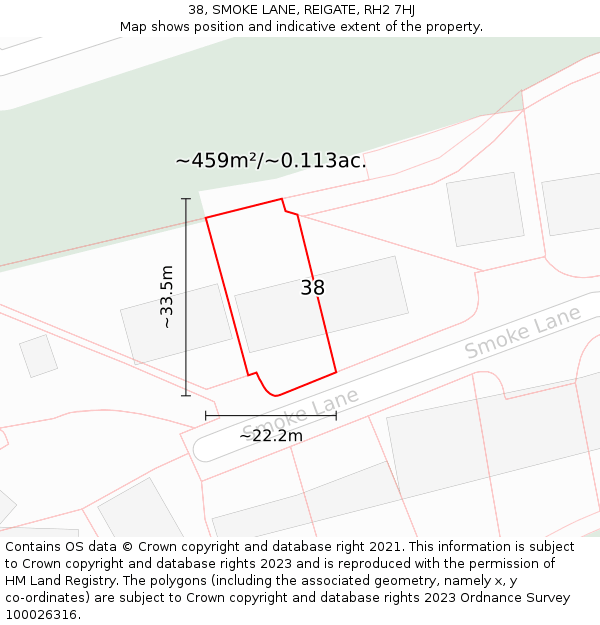 38, SMOKE LANE, REIGATE, RH2 7HJ: Plot and title map