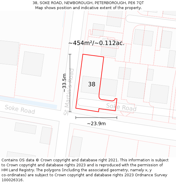 38, SOKE ROAD, NEWBOROUGH, PETERBOROUGH, PE6 7QT: Plot and title map