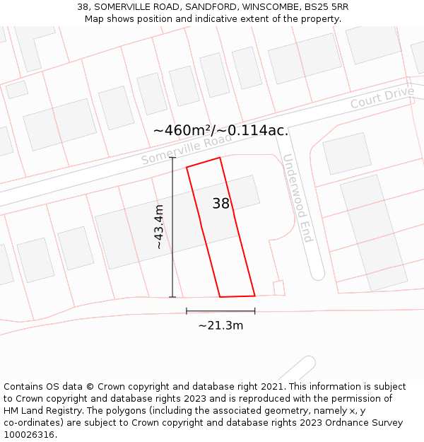 38, SOMERVILLE ROAD, SANDFORD, WINSCOMBE, BS25 5RR: Plot and title map