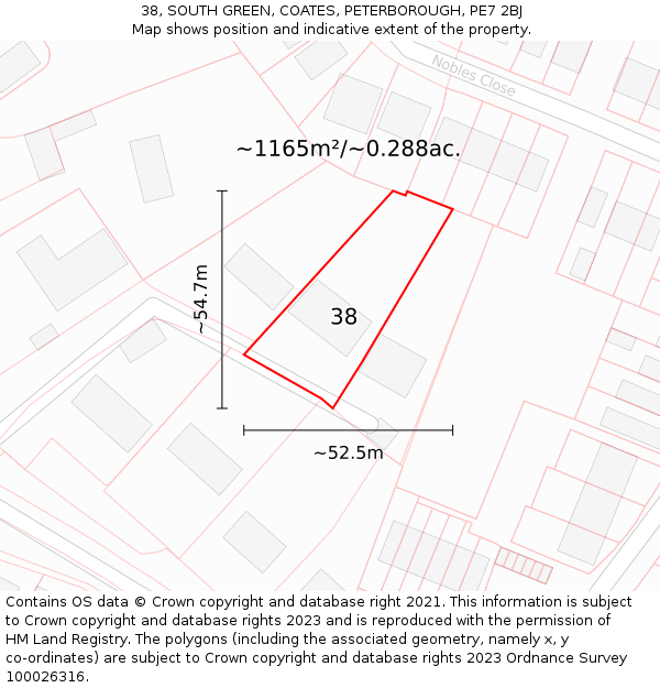 38, SOUTH GREEN, COATES, PETERBOROUGH, PE7 2BJ: Plot and title map
