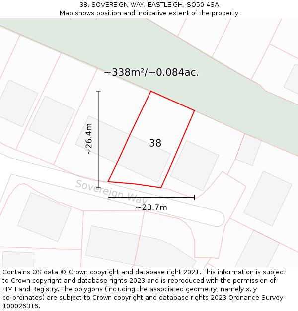 38, SOVEREIGN WAY, EASTLEIGH, SO50 4SA: Plot and title map