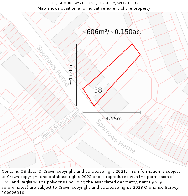 38, SPARROWS HERNE, BUSHEY, WD23 1FU: Plot and title map