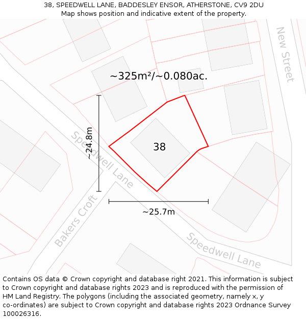 38, SPEEDWELL LANE, BADDESLEY ENSOR, ATHERSTONE, CV9 2DU: Plot and title map