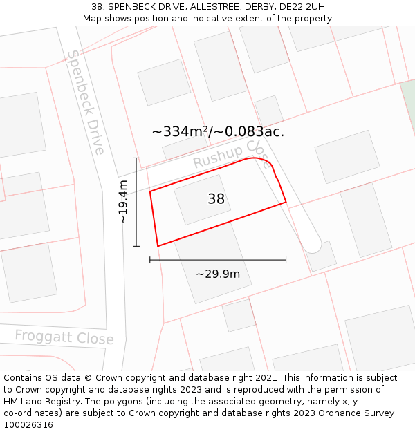 38, SPENBECK DRIVE, ALLESTREE, DERBY, DE22 2UH: Plot and title map