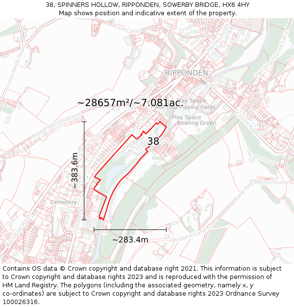 38, SPINNERS HOLLOW, RIPPONDEN, SOWERBY BRIDGE, HX6 4HY: Plot and title map