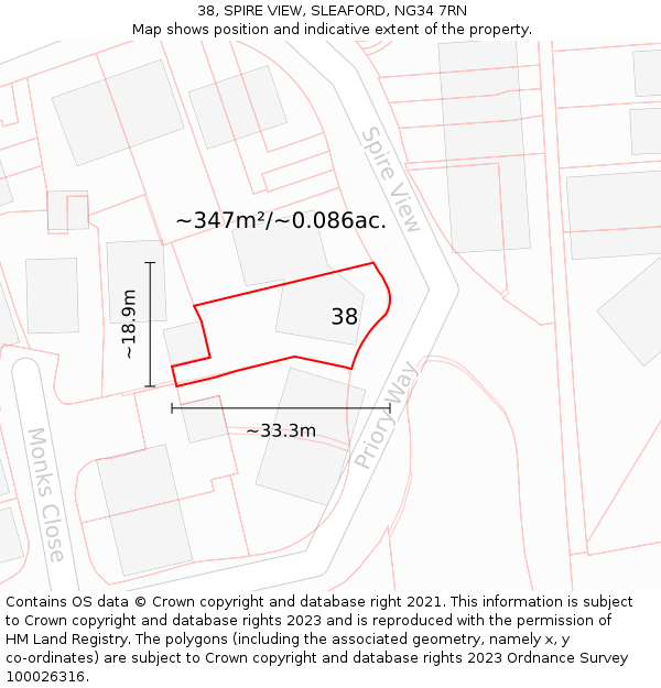38, SPIRE VIEW, SLEAFORD, NG34 7RN: Plot and title map