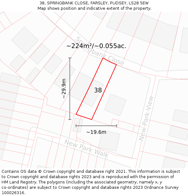 38, SPRINGBANK CLOSE, FARSLEY, PUDSEY, LS28 5EW: Plot and title map