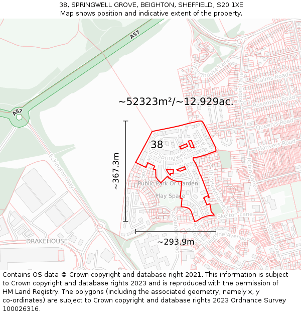 38, SPRINGWELL GROVE, BEIGHTON, SHEFFIELD, S20 1XE: Plot and title map