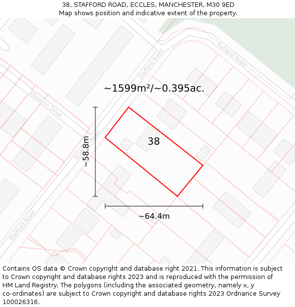 38, STAFFORD ROAD, ECCLES, MANCHESTER, M30 9ED: Plot and title map
