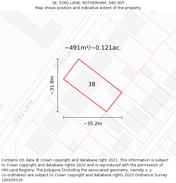 38, STAG LANE, ROTHERHAM, S60 3NT: Plot and title map