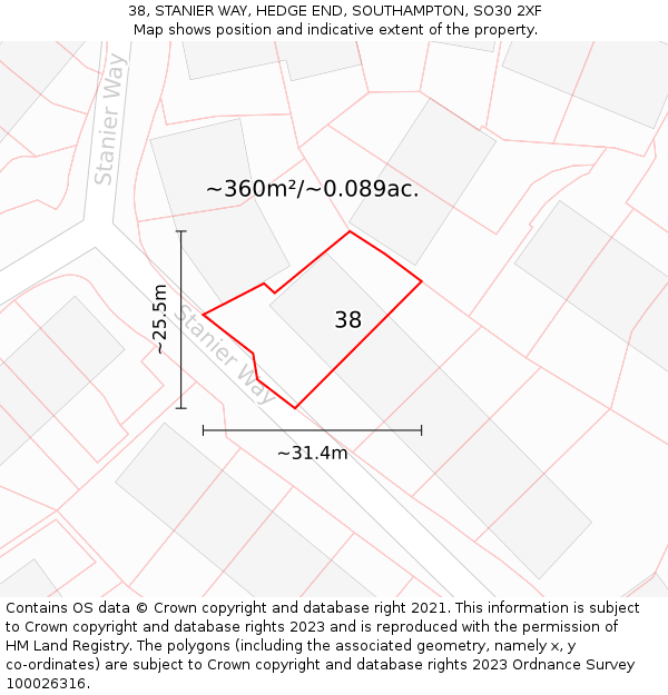 38, STANIER WAY, HEDGE END, SOUTHAMPTON, SO30 2XF: Plot and title map