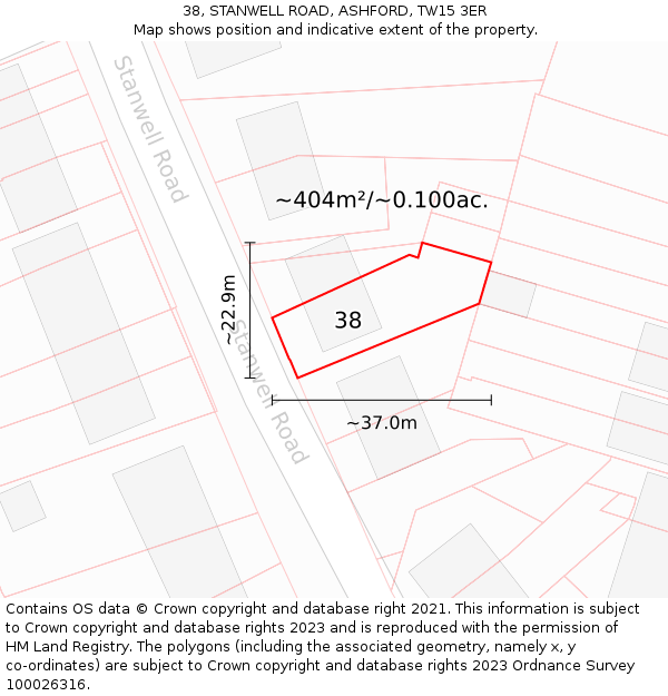38, STANWELL ROAD, ASHFORD, TW15 3ER: Plot and title map