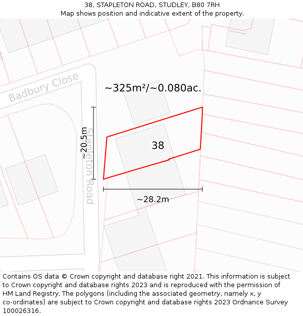 38, STAPLETON ROAD, STUDLEY, B80 7RH: Plot and title map