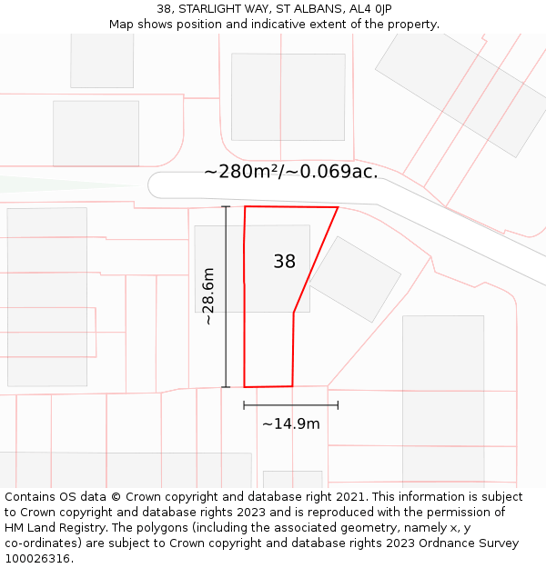 38, STARLIGHT WAY, ST ALBANS, AL4 0JP: Plot and title map