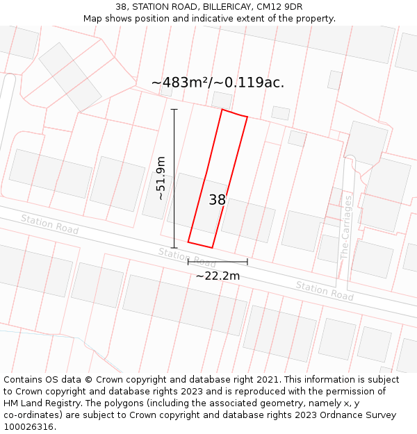 38, STATION ROAD, BILLERICAY, CM12 9DR: Plot and title map