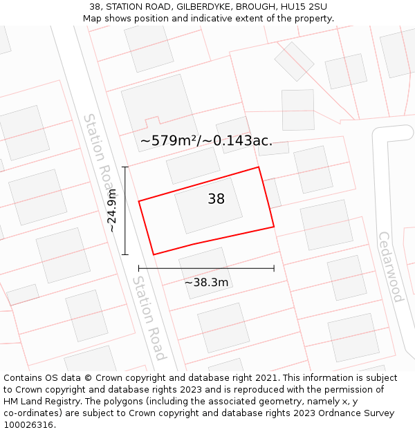 38, STATION ROAD, GILBERDYKE, BROUGH, HU15 2SU: Plot and title map