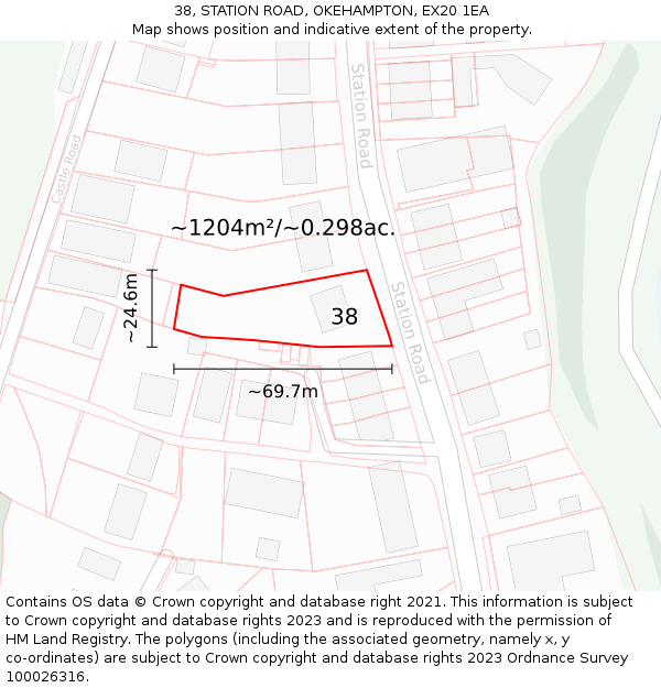 38, STATION ROAD, OKEHAMPTON, EX20 1EA: Plot and title map