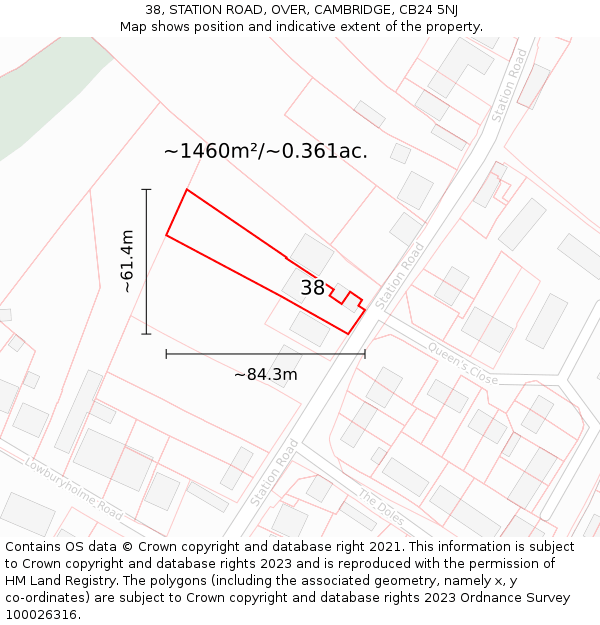 38, STATION ROAD, OVER, CAMBRIDGE, CB24 5NJ: Plot and title map