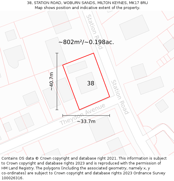 38, STATION ROAD, WOBURN SANDS, MILTON KEYNES, MK17 8RU: Plot and title map