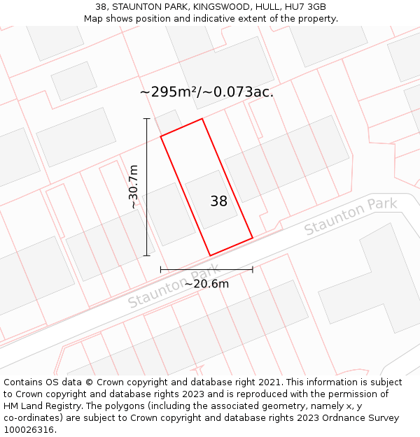 38, STAUNTON PARK, KINGSWOOD, HULL, HU7 3GB: Plot and title map