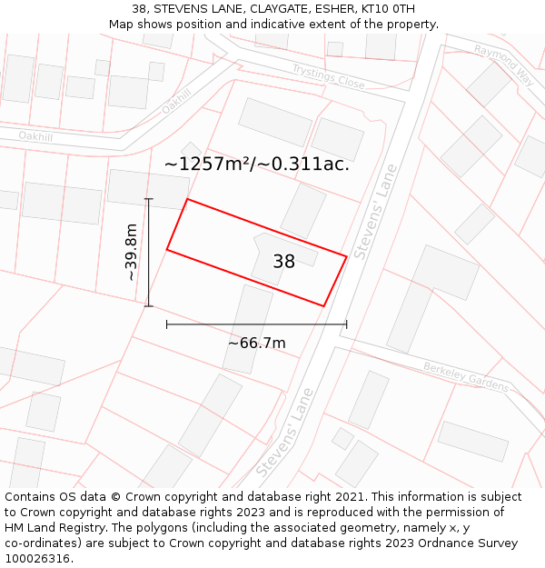 38, STEVENS LANE, CLAYGATE, ESHER, KT10 0TH: Plot and title map