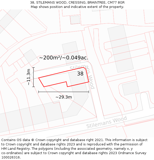 38, STILEMANS WOOD, CRESSING, BRAINTREE, CM77 8GR: Plot and title map