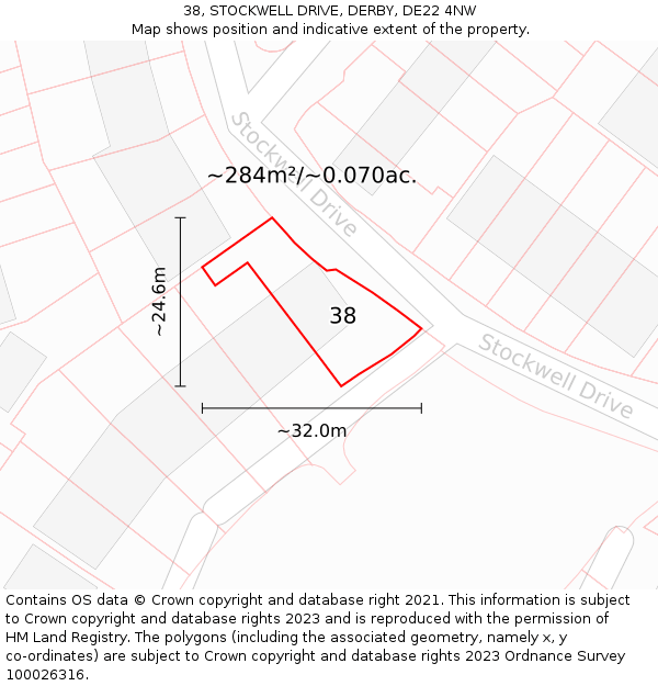 38, STOCKWELL DRIVE, DERBY, DE22 4NW: Plot and title map