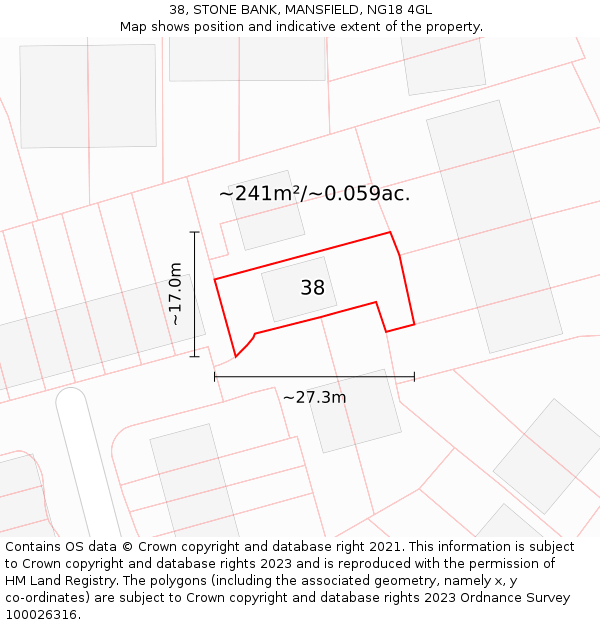 38, STONE BANK, MANSFIELD, NG18 4GL: Plot and title map