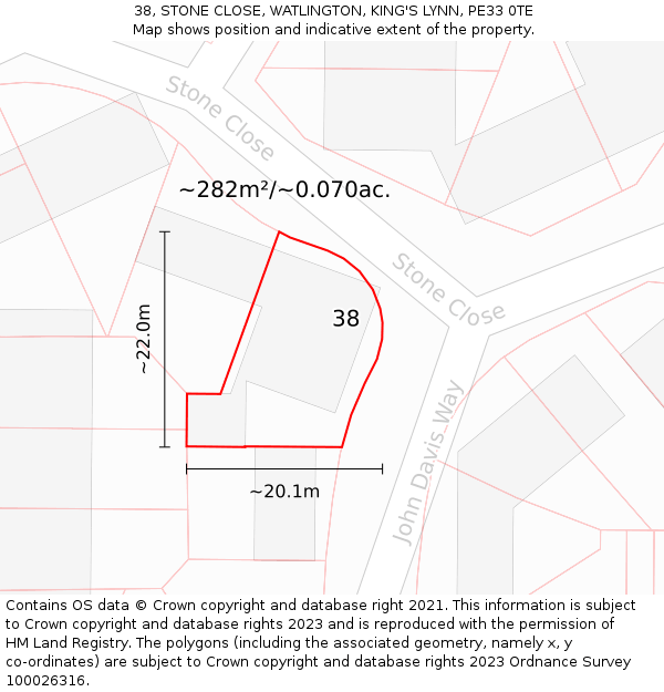 38, STONE CLOSE, WATLINGTON, KING'S LYNN, PE33 0TE: Plot and title map