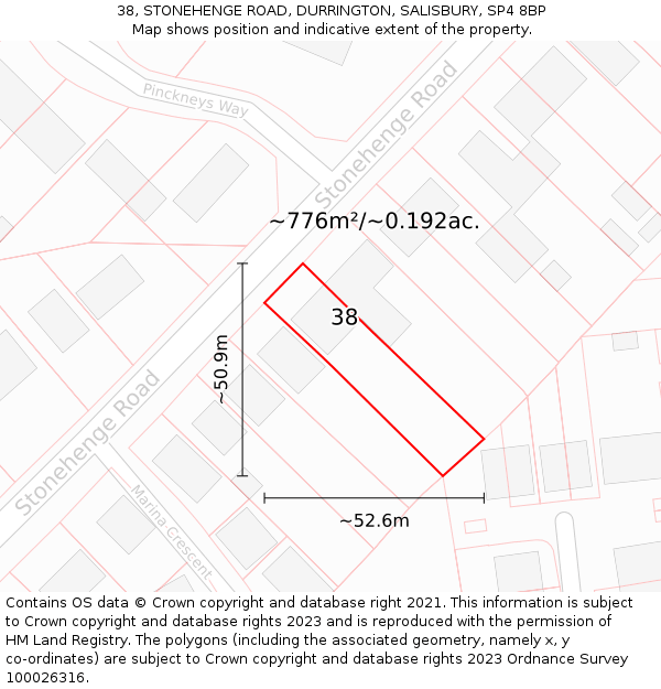 38, STONEHENGE ROAD, DURRINGTON, SALISBURY, SP4 8BP: Plot and title map