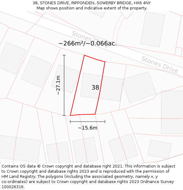 38, STONES DRIVE, RIPPONDEN, SOWERBY BRIDGE, HX6 4NY: Plot and title map